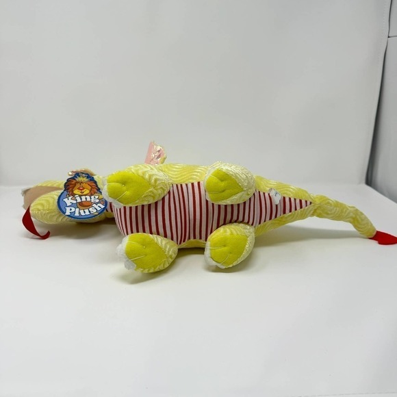 King Plush Yellow Crinkle Winged Standing Dragon 24" Plush Red Striped Belly Toy - Picture 8 of 16